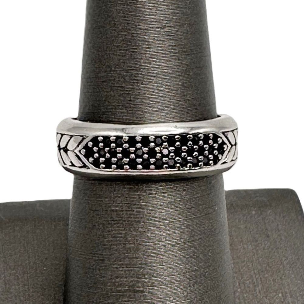 Sterling Silver Pave Black CZ Engraved 6 mm Band Ring Size 7